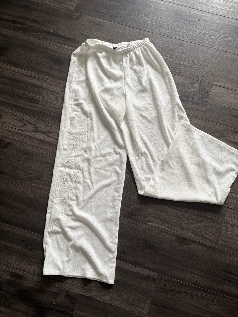 White Embroidered Beach Pants